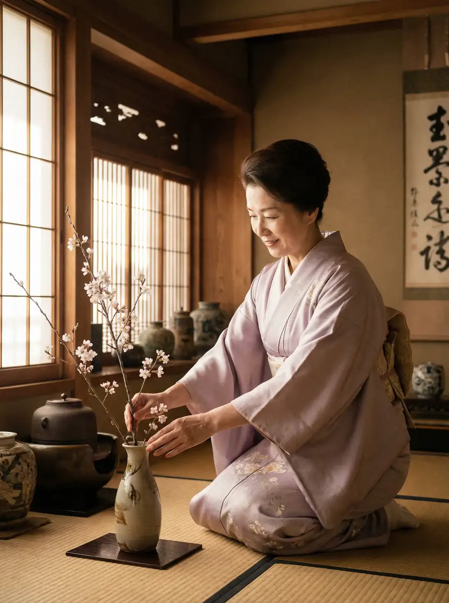 一位优雅的 《国产一线二线三线女装品牌》_国产一线二线三线女装品牌最新地址 | 深度揭秘国产一线二线三线女装品牌 在和室中插花